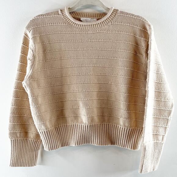 BRIT NY Long Sleeve Pointelle Neck Rib Knit Pullover Sweater Oatmeal Medium - Picture 4 of 7
